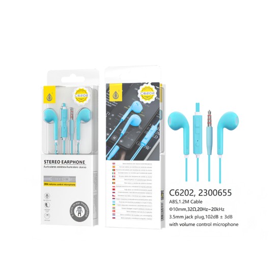 AURICULARES ONEPLUS C6202 AZ COM MICRÓFONO DE CONTROL DE VOLUMEN 1,2M AZUL AURICULARES ONEPLUS C6202 AZ COM MICRÓFONO DE CONTROL DE VOLUMEN 1,2M AZUL